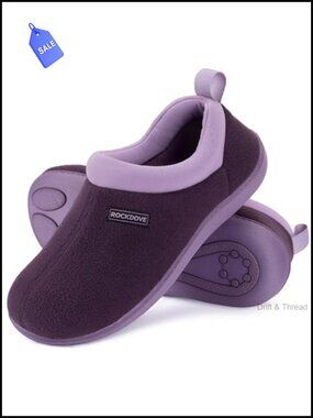 RockDove Womens Polar Fleece Two Tone Slipper Memory Foam Machine Washable